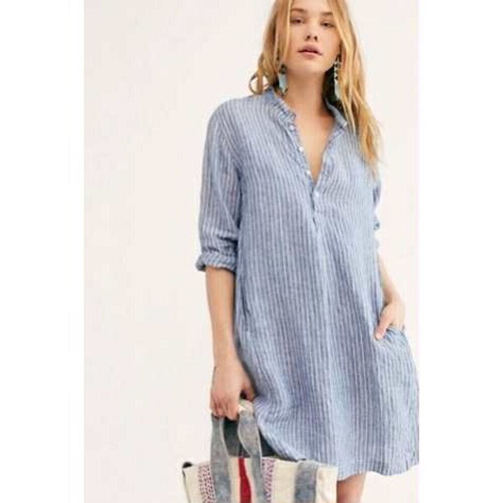 CP Shades Size XS  Jasmine Tunic  Linen Lagenlook Boho Pockets Stripe